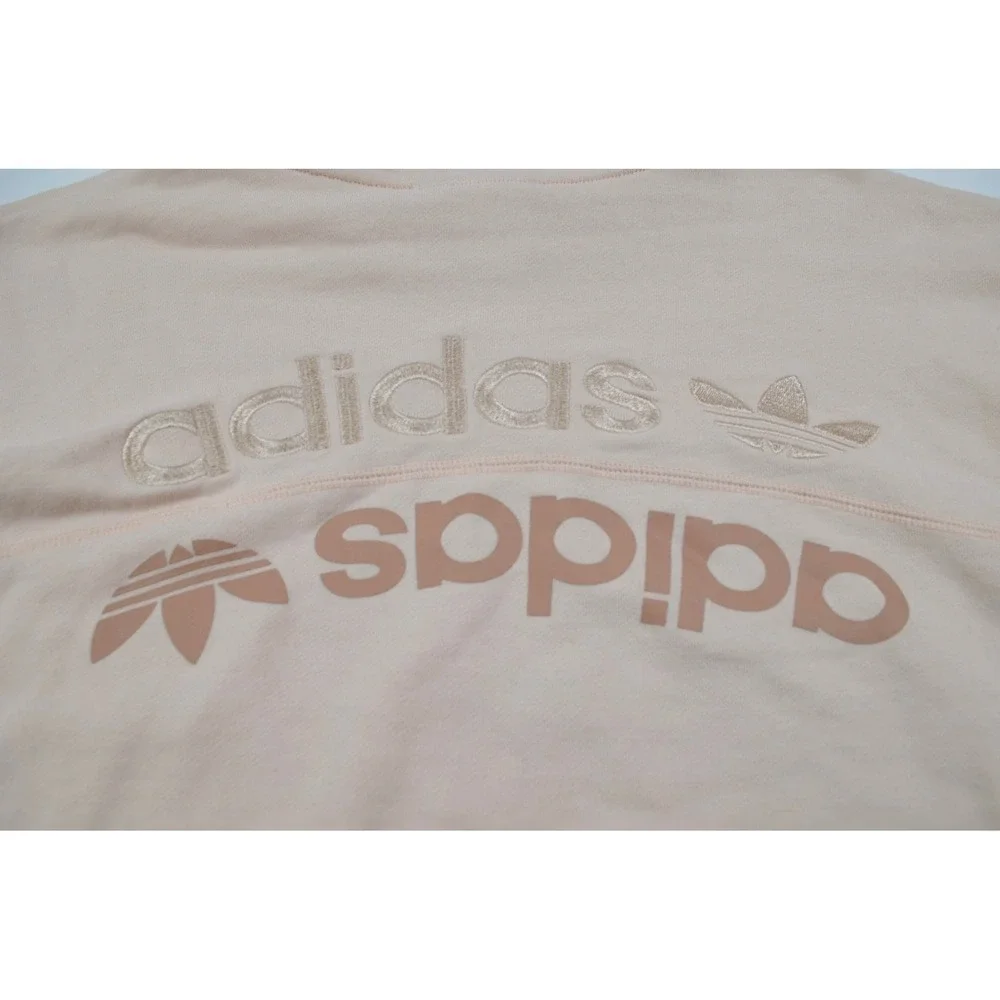 Adidas‎ Women's L Oversized Beige Cropped Hoodie Pullover Sweatshirt Logo